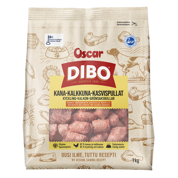 DIBO Kana-kalkkuna-kasvispullat 1kg